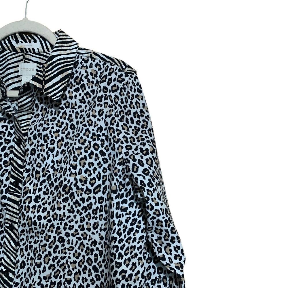 Chico's Womens Size Large Multicolor Animal Print Cotton Button Up Shirt Blouse - Picture 3 of 7